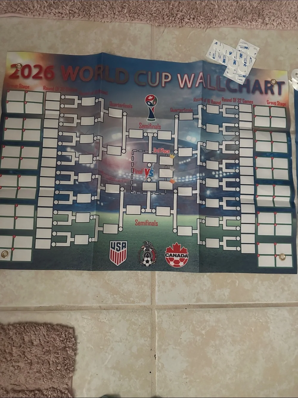 2026 World Cup Wall Chart Bracket Poster in Red, Blue, Green NWT